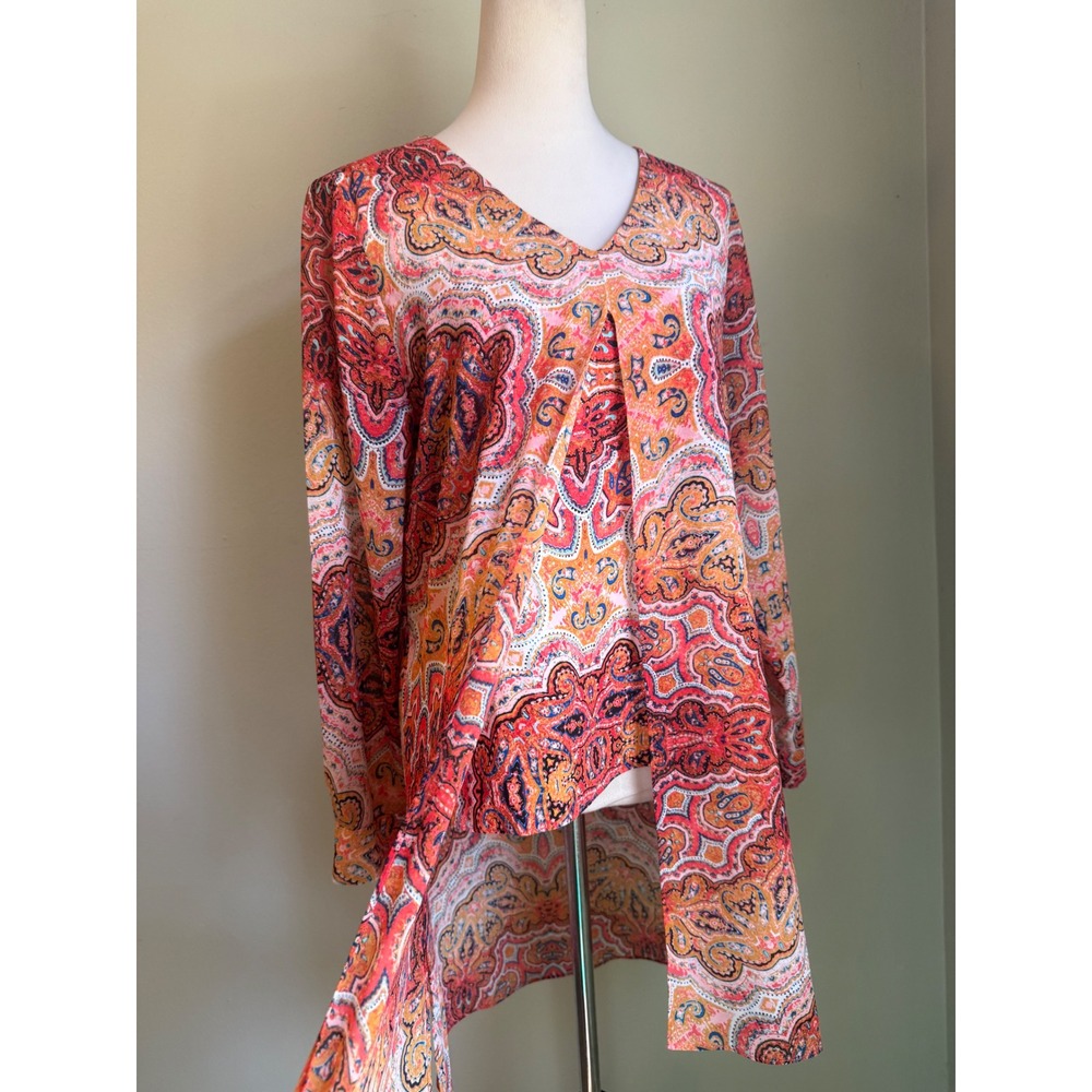 Chicos Paisley Long Top Orange Pink Tunic 1 NEW m 8 boho whimsi dainty retro blu